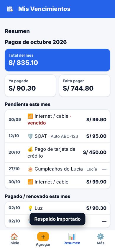 Mis Vencimientos: captura 3