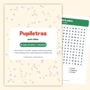 Cuaderno Pupiletras para niños: 30 sopas de letras