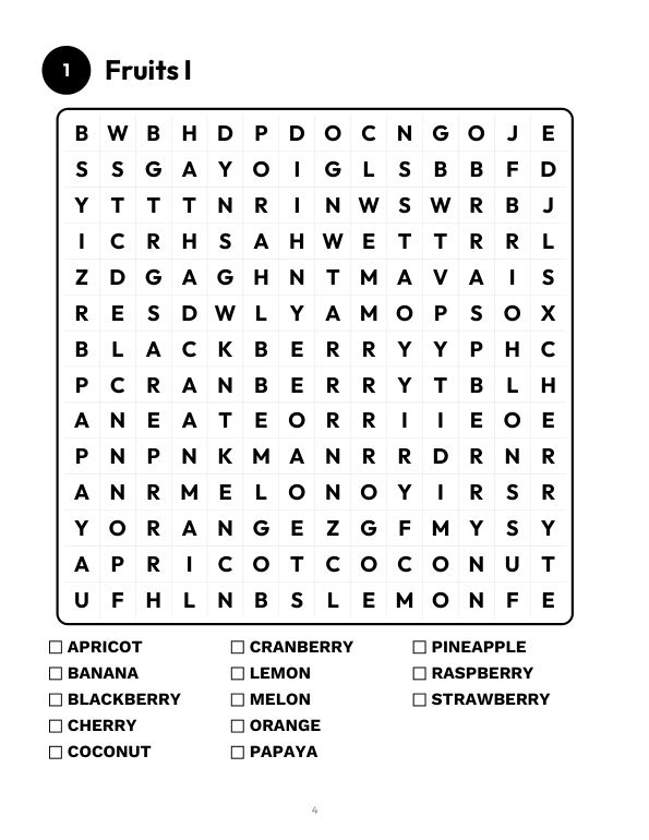 Large Print Word Search for Seniors: página de muestra 1