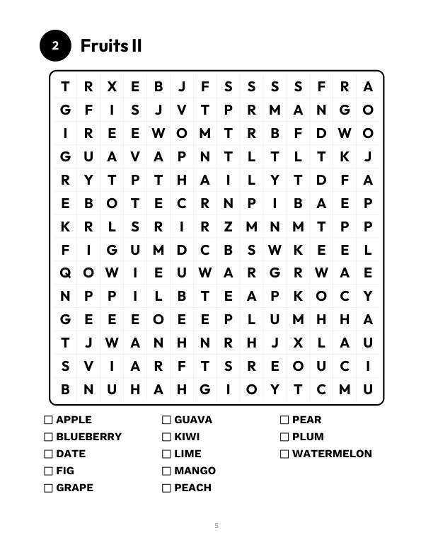 Large Print Word Search for Seniors: página de muestra 2