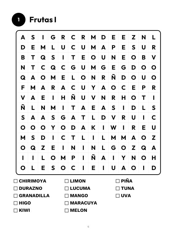Sopa de Letras para Adultos Mayores – Letra Grande: página de muestra 1